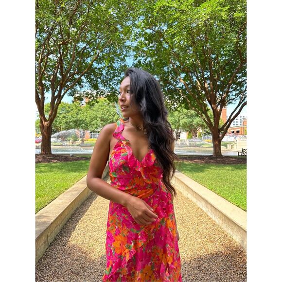 NWT RUMORED Just Like Heaven Maxi Dress – Electric Begonia Floral Size XS $164 - Picture 2 of 11